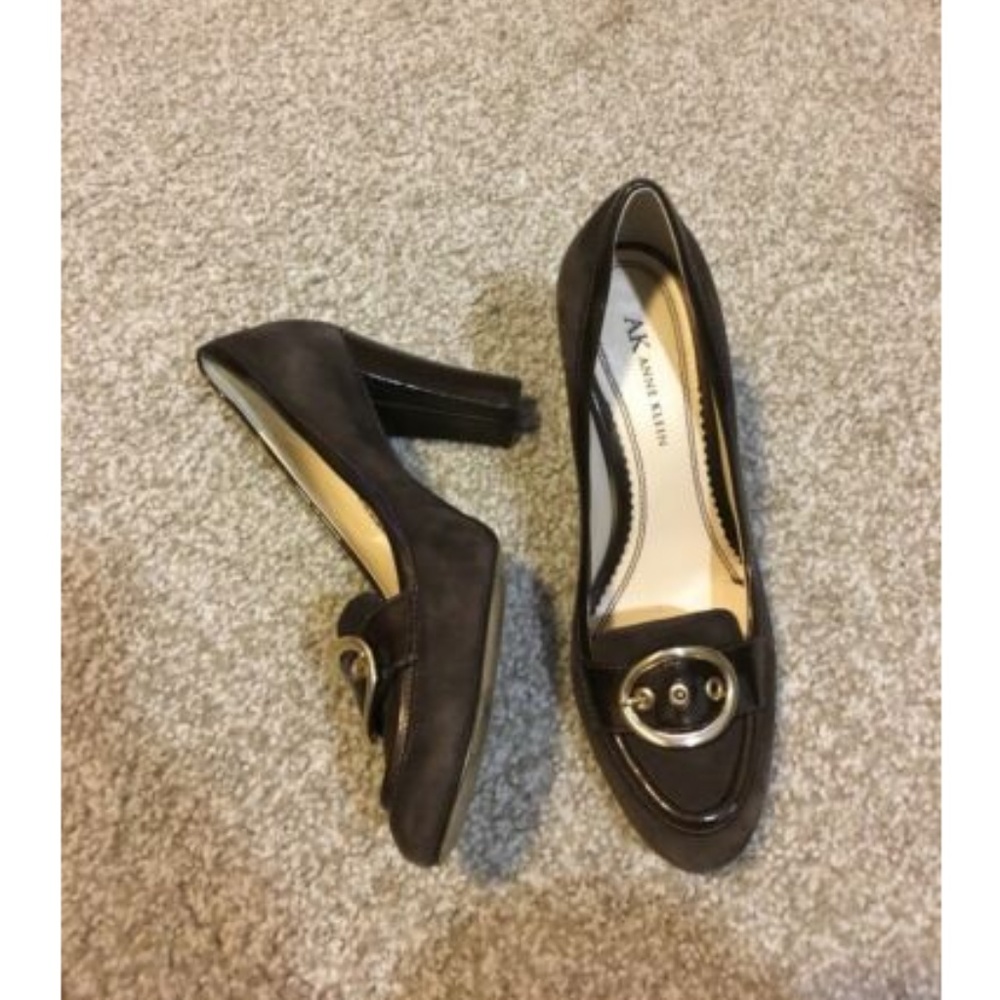 Anne Klein Pumps Brown Suede Buckle Slip On Shoe